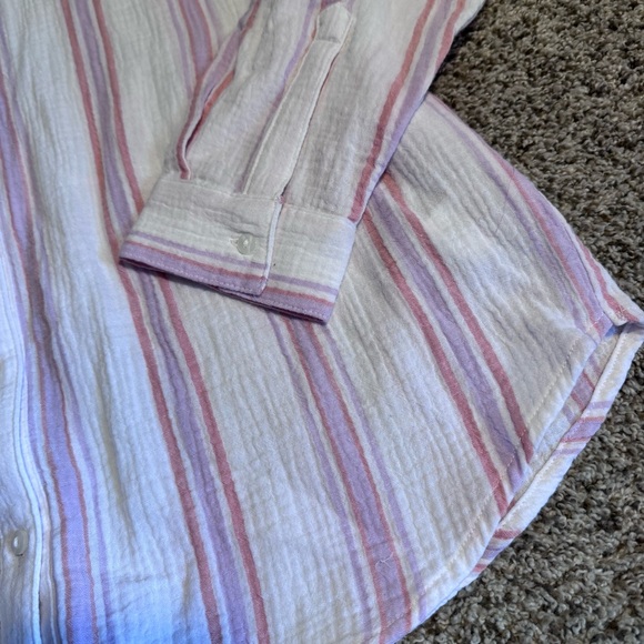 NWT Lucky Brand Cotton Gauze Pink Striped Shirt- M - Picture 5 of 7